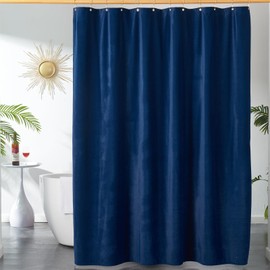 Navy Blue Shower Curtains for Bathroom, Navy Blue Velevt Shower Curtain,Luxury 260 GSM Heavy Duty Fabric with Hooks, Washable, Waterproof, Bathtubs, 72x72inch