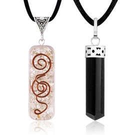 Sugandha Wellness Clear Quartz Orgonite Necklace & Black Tourmaline Pendant Set. Powerful Protection Stones. Spiritual Crystal Jewelry Gift for Yoga, Meditation, Healing & Reiki