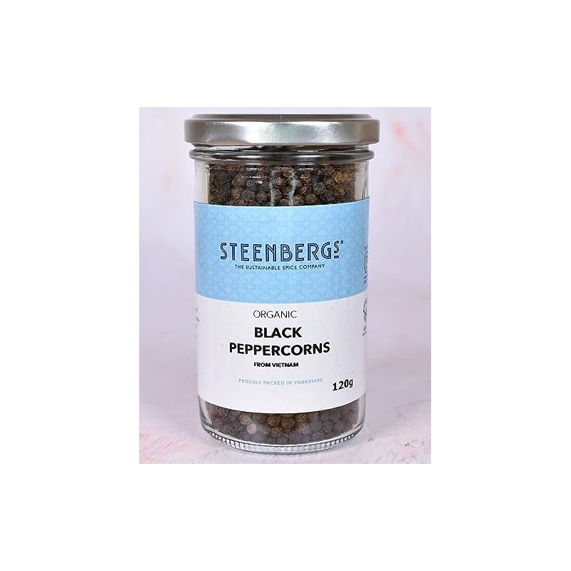 Steenbergs Organic Black Peppercorns Large Jar - 120g