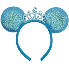 Viwind Mouse Ears Headbands for Women, Blue Princess Crown Headbands for Adult, Rhinestone Princess Costume Birthday Party Decorations Hair Accessory