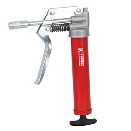 K Tool International 73930 3 oz. Mini Pistol Grease Gun with Dual Discharge Ports for Garages, Repair Shop and DIY, 3,500 PSI, Pistol Grip Trigger, 4" Steel Extension with Coupler, Red
