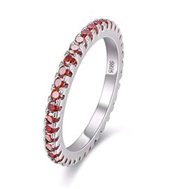 Uloveido 2mm Silver Color Wedding Band Red Cubic Zirconia Eternity Stackable Engagement Ring with Simulated Ruby Birthstone Size 6 7 8 9 (Red, 8) Y115