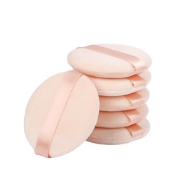6Pcs Pure Cotton Round Powder Puff, 3.15in,Soft Makeup Puff with Strap for Loose Face Powder, Setting powder, Body powder, Loose Powder, Other powders (Nude)
