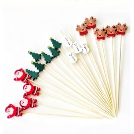 Smart Rice 4.7 Inch Bamboo Christmas Toothpicks for Appetizers - Snowman, Christmas Tree, Santa Claus, Snowflake, Reindeer, Candy, Cocktail Picks, Christmas Cocktail Picks, Christmas Tree Food(50 Pcs)
