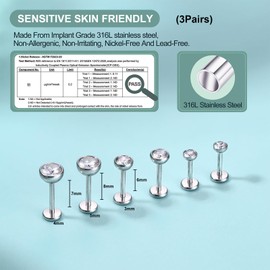 Zernblend 3 Paar 14K Goldgefüllte Titanium Chirurgischer Stahl Ohrringe, Ohrringe, Ohrstecker, Ohringe (Silber)