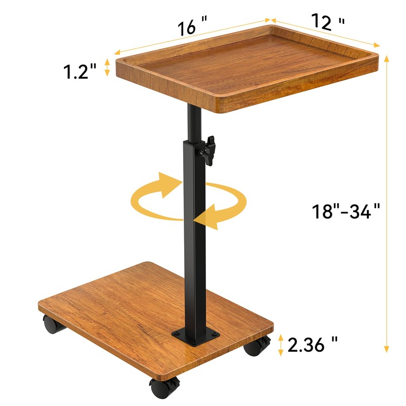 XNSDXV C Table End Table Adjustable Height, 360°Swivel TV Tray