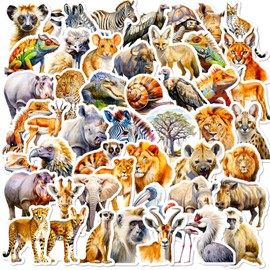 Mistree 50 Africa Animals Stickers, Animals, Realistic, Jungle Stickers, Waterproof, Children, 5 cm