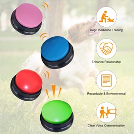 TNSLAND Buzzer with Recording Function Dogs, Pack of 4 Dog Buzzers with Sound Button, Buzzers with Recording Buttons for Dog Interaction, Pet Training Bell, Dog Bell, Dog Buttons Talking