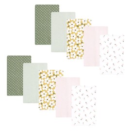 Hudson Baby Unisex Baby Flannel Burp Cloth 10pk, Sage Floral, One Size