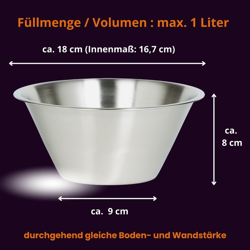 Marzoon Stainless Steel Bowls Capacity 1 Litre Diameter 18 cm