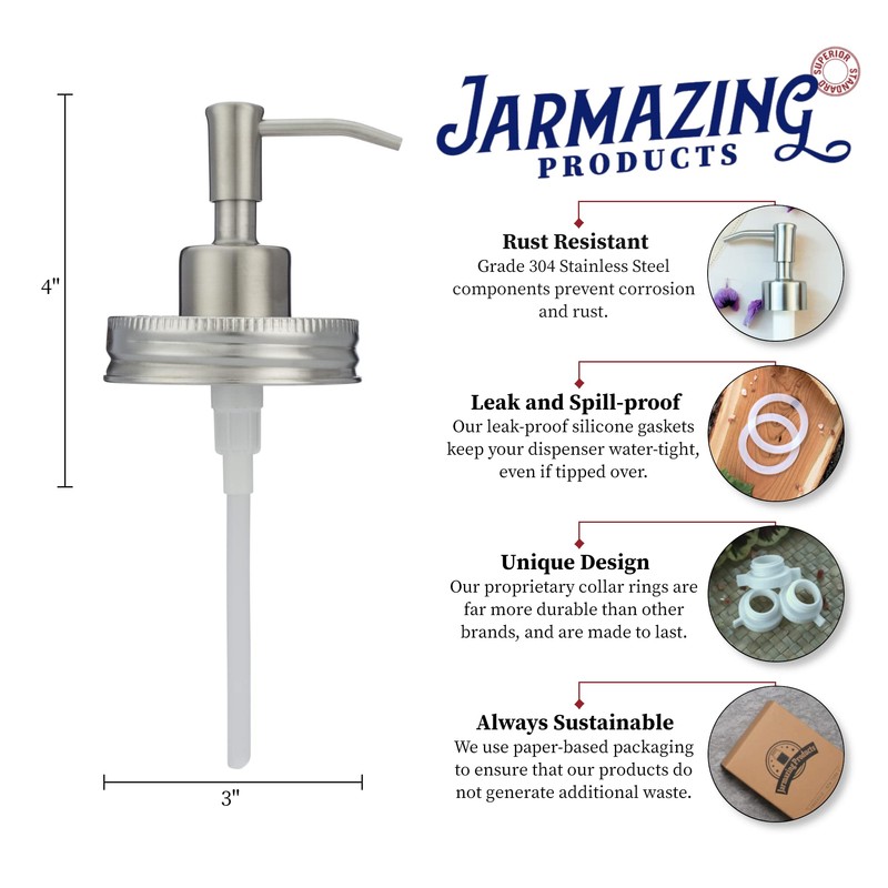 Mason Jar Soap Dispenser - Stainless Steel - Rust-Proof! by