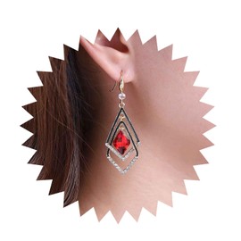 Yienate Boho Crystal Geometric Square Drop Earrings Unique French Red Rhinestone Earrings Hollow Square Crystal Drop Earrings Wedding Tassel Ruby Earrings for Women, Zinc, No Gemstone