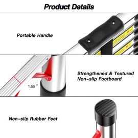 Telescoping Ladder for Home 8.5 FT Extension Foldable Collapsible Compact Escaleras De aluminio para Trabajo Retractable Expandable Ladder,330 lbs Max Capacity Aluminum Ladders for RV,Outdoor Work