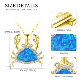TUGHRA Crab Necklace, Women's Crab Pendant Charm Necklace Gold Crab Charm Necklaces Blue Opal Pendant Dainty Ocean Jewelry Gifts for Teen (A-Crab)