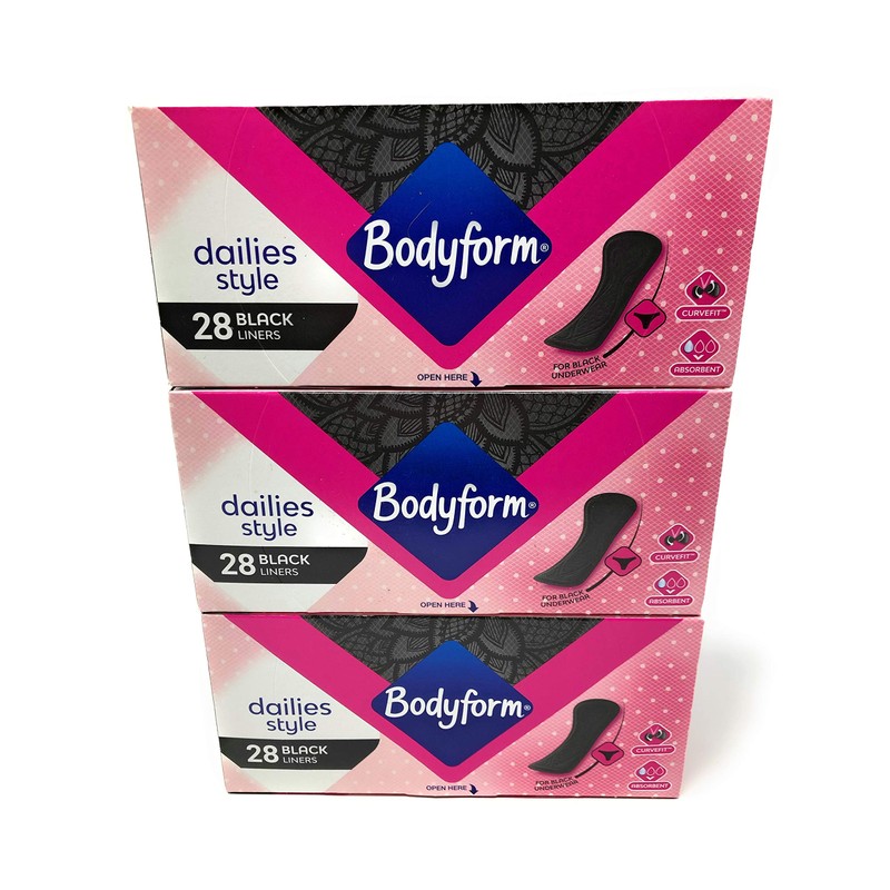 Bodyform Dailies Style x28 Black Pantyliners Multipack Bundle 3 Pack