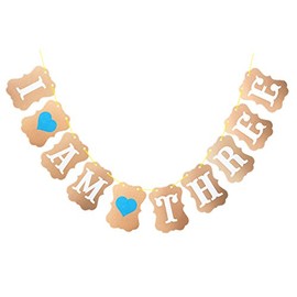 CHTENG Baby Shower 3-m Paper Its a Boy Girl Banner Party Baptism Decorations Bunting Favors Supplies Blue Pink Baby Shower (blue i am three)