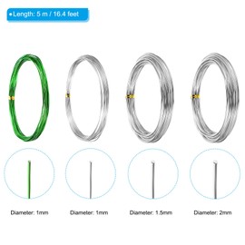 PATIKIL 1mm/1.5mm/2mm Bonsai Training Wire, 4 Roll Floral Wire Stems Anodized Aluminum Tree Wire 16.4 Feet for Gardening Branch Fixing, Silver/Green