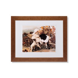 Art Prints Inc Little Boy with Girl on Wheelbarrow The First Kiss W/W Matted Picture Honey Framed