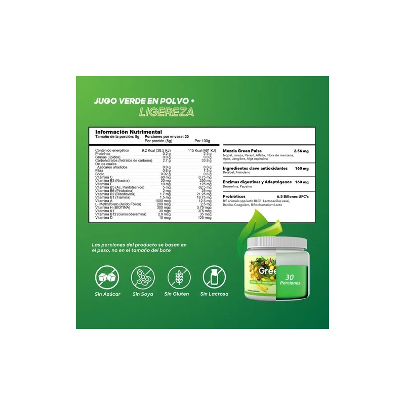 Greenpulse Super Greens | Jugo Verde Con Probióticos Y Fibra