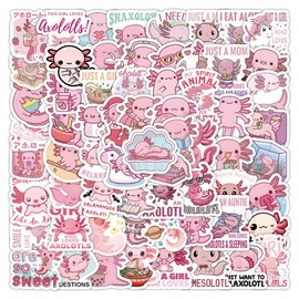 100PCS Cute Small Size Axolotl Stickers, Cute Reptiles Sticker Set for Water Bottle Luggage Case Guitar, Vinyl Waterproof Kawaii Cartoon Animal Decals for Adults Teens