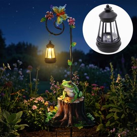 Guangxie Solar Frog Lantern Garden Stake, 31.5in Weatherproof Metal Outdoor Light with Dusk-to-Dawn Sensor, Patio Lawn Yard Decor, Rustproof Solar Powered Garden Art