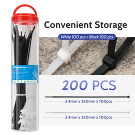 Zip Ties 3.4 * 250mm 200 Pack Plastic Wire Ties for Home,Office,Garden,Workshop,black and white