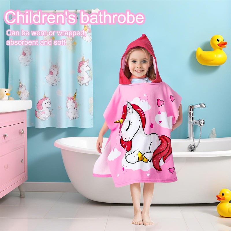 Uryxery Kids Hooded Poncho Towel - Pink Unicorn, 23.6×47.2in (60×120cm)