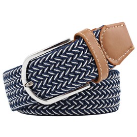 JK Home 3.3cm Wide 105cm Braided Stretch Belt, Elastic Woven Waist Belts with PU Leather Buckle, Casual Men Women Canvas Belt