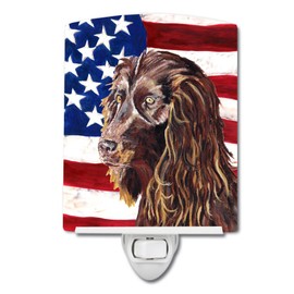 Caroline's Treasures SC9518CNL Boykin Spaniel with American Flag Ceramic Night Light Compact, UL-Certified, Ideal for Bedroom, Bathroom, Nursery, Hallway, Kitchen, 6x4x3, Multicolor