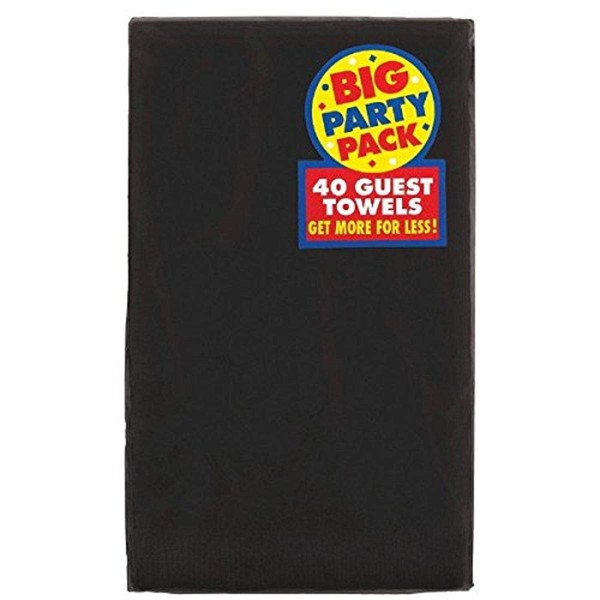 Amscan 63215.10 Premium Big Party Pack 2‑Ply Guest Towels, Jet Black, One Size, 40ct