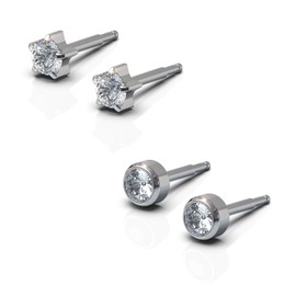 NINA Medikal Baby Earrings Set 2 Pairs - Hypoallergenic Surgical Stainless Steel with Crystals