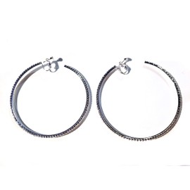 Clip-on Earrings Silver Tone Crystal Rhinestone Large Hoop Earrings 3 inch Hoop Earrings, Large, Rhinestone Crystal
