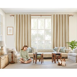 TONIAL 1 Inch Wood Curtain Rods for Windows 66 to 120 Inches, Adjustable 32-120 Inch Long Drapery Rod with Wood Grain Leaf Pattern Finials, Boho Curtain Rod for Living Room, Bedroom, Outdoor, Brown