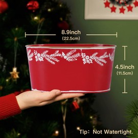 Putuo Decor Set of 4 Christmas Decor Oval Metal Ice Buckets Red Galvanized Tin Bucket Pails Christmas Decorations Storage Beverage Tubs for Party Home Table Centerpieces Decor