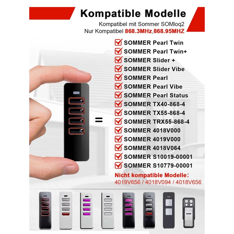 Wvoillty Garage Door Opener, Handheld Transmitter, 868 MHz, Garage Door