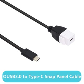 USB C Keystone Jack Cable,Type-c male to Female Panel Mount Insert Adapter USB-C Pigtail Extention Keystone-to-Cable Convertor USB 3.1 Type C extension cable for Wall Socket Face Plate (White)
