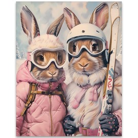 Ski Bunnies 11x14 Unframed Poster-Cute Rabbit Portrait-Photorealistic Painting of Snow Bunnies -Winter Sports Art for Kids Room Decor, Lodge, or Ski Resorts-Artwork for Snow Parks & Travel Enthusiasts