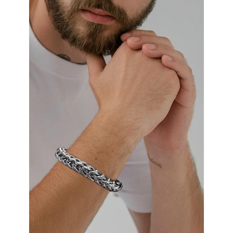 Mens Stainless Steel Franco Chain Bracelet 10MM Link Bracelets, Fold