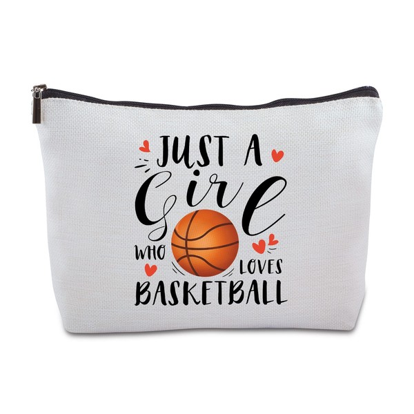 Basketball Gifts for Women Just a Who Loves Basketball Bag Basketball Lover Funny Zipper Makeup Bag Travel Cosmetic Bags for Sister Best Friend Daughter Birthday Christmas Graduation Gifts