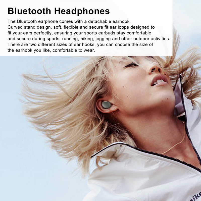 Wireless Earbuds HiFi Stereo Bluetooth 5.1 Headphones with Detachable Earhooks