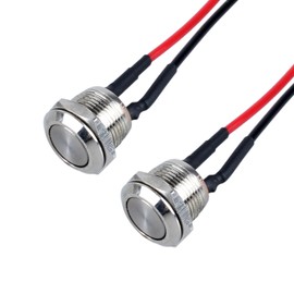 DMWD 2pcs 12mm Super Short Metal Momentary Push Button Switch Waterproof Anti-Vandal Silver Shell 1/2" Mounting Hole 12V 24V 110V (ON)-Off 2Pins 1NO Flat Head