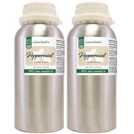 GreenHealth Peppermint Essential Oil – 2 Pack (16 fl oz Each) – 100% Pure & Uncut – Strong Menthol Scent – Aluminum Bottles for Diffusers, Cleaning, DIY Use