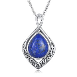 enjoylifecreative Celtic Knot Necklace for Women Sterling Silver Infinity Sign Moonstone Turquoise Lapis Lazuli Black Onyx Moss Agate Chain Celtic Jewellery Gift for Women Girls, Sterling Silver