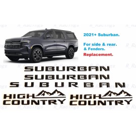 GM AUTO 5PCS Gloss Black Fender High Country Door Rear Suburban Emblems 2021+ Suburban
