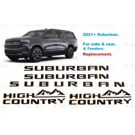 GM AUTO 5PCS Gloss Black Fender High Country Door Rear Suburban Emblems 2021+ Suburban