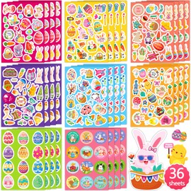 YAMIOW 36 Sheets Easter Stickers Cute Easter Bunny Egg Basket Stickers, Make Your Own Easter Rabbit Stickers for Kids, Easter Craft Stickers for Cards Envelopes Party Favor Supplies