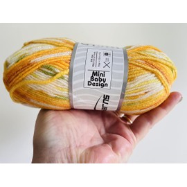 Kumquat Mini Baby Design DK Yarn - Acrylic Wool Blend Self-Patterning Yarn 50 Gram, 142 Yards - Orange, yellow, white, green