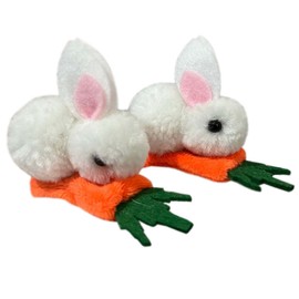 Easter Rabbit Hair Clip Hair Pins with Carrot, Plush Cartoon Rabbit Hair Clip Hair Accessories 2 Pack TSFJ33 (White)