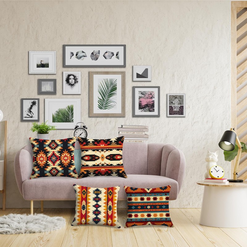 HOSTECCO Tribal Cushion Covers 45x45 cm Set of 4 Aztec