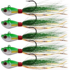 OROOTL Bucktail Jigs Saltwater Hair Jigs, 5 Pack Bucktail Lures Surf Fishing Jig Heads for Bass Flounder Striper Bluefish Halibut Redfish Saltwater Freshwater 1/4oz-2oz